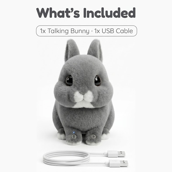 Talking British Dwarf Rabbit Plush Toy Interactive Chibi Bunny with Voice Mimic