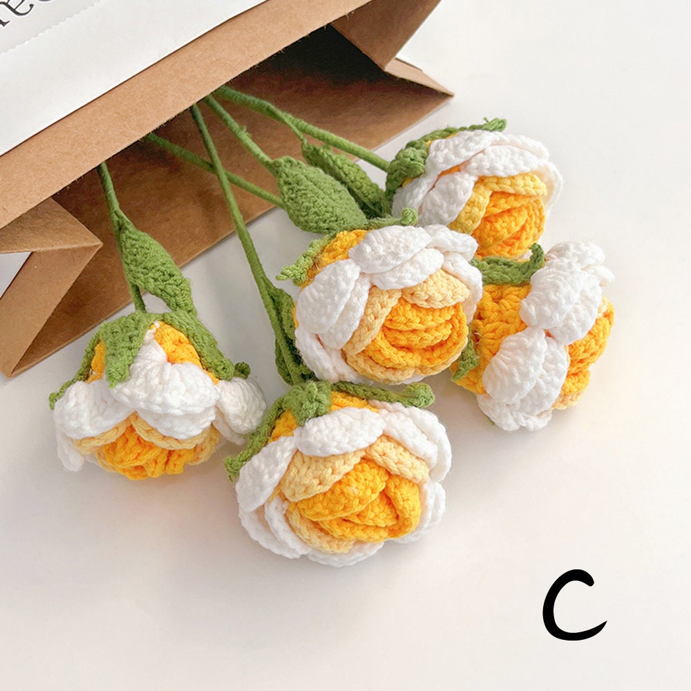 Crochet Two Tone Rose Bouquet Beautifully Packaged Personalized Gift for Mom, Friends, Home Decor
