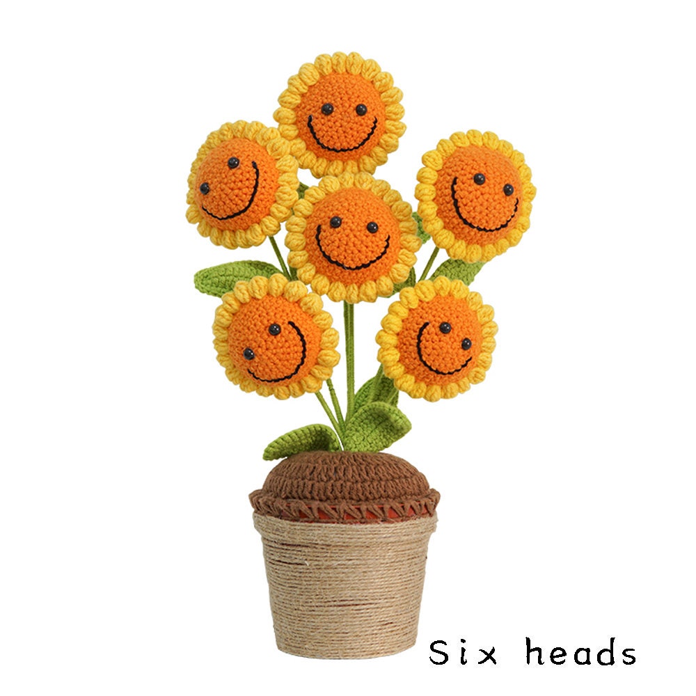 Crochet Sunflower, Smile Face Sunflower Ornaments,Sunflower Gift, Flower Home Decor, Sunflower potted, housewarming decor