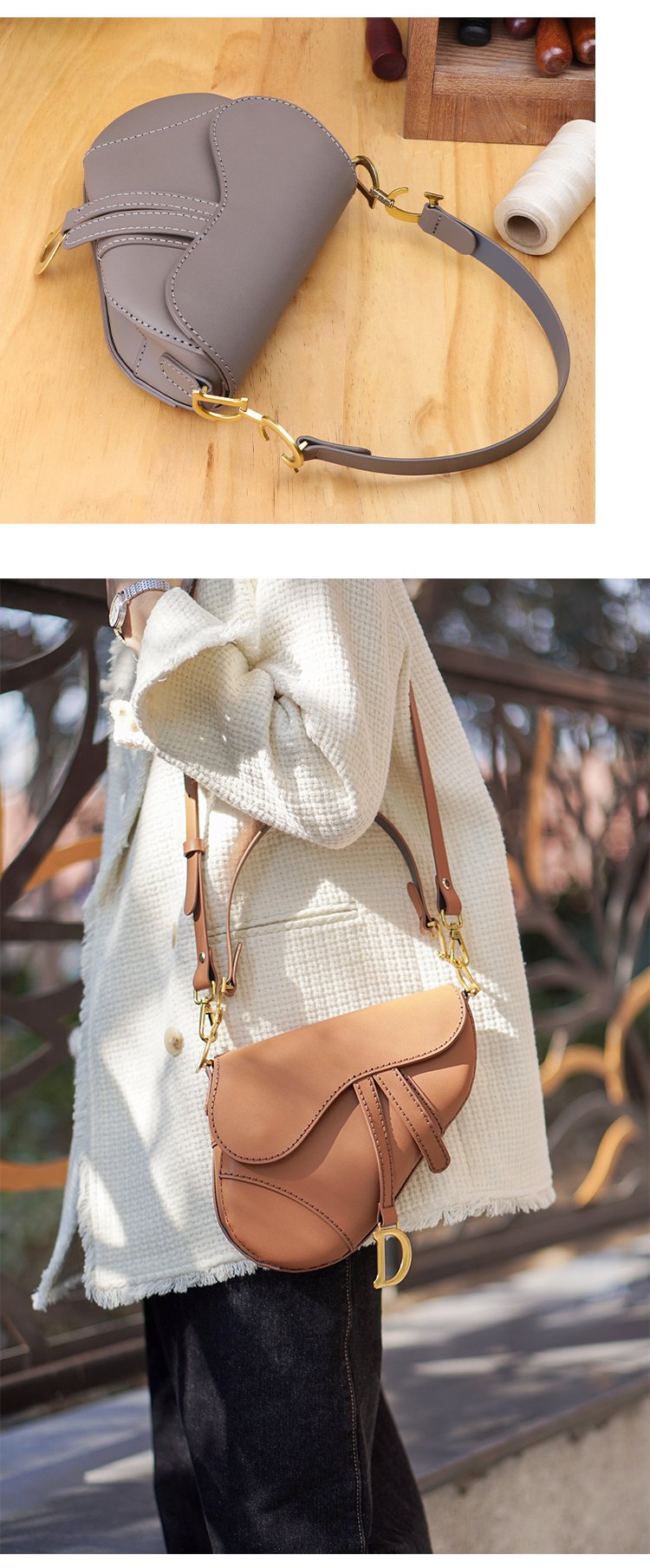 Leather saddle bag handmade diy material bag retro shoulder bag(Material package)
