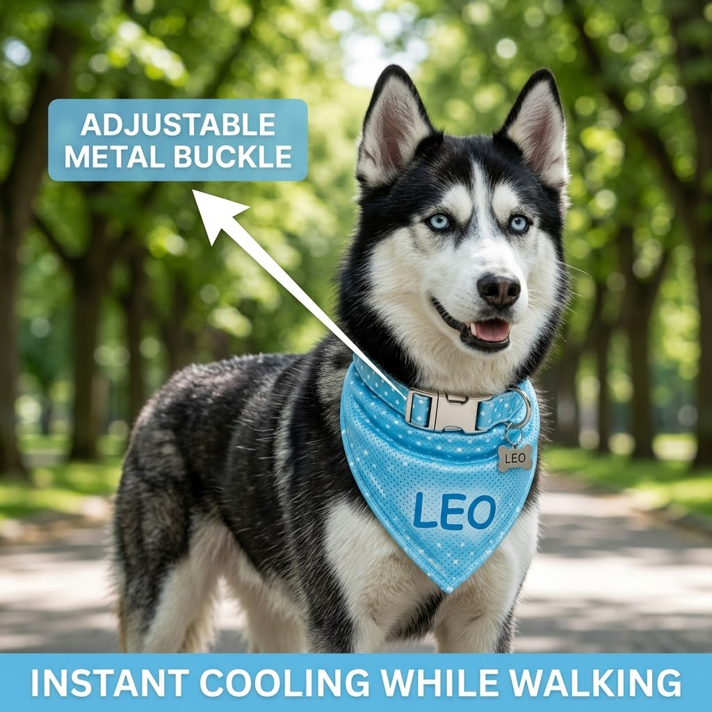 Personalized Dog Cooling Bandana Custom Pet Name Breathable Summer Heat Relief Bib