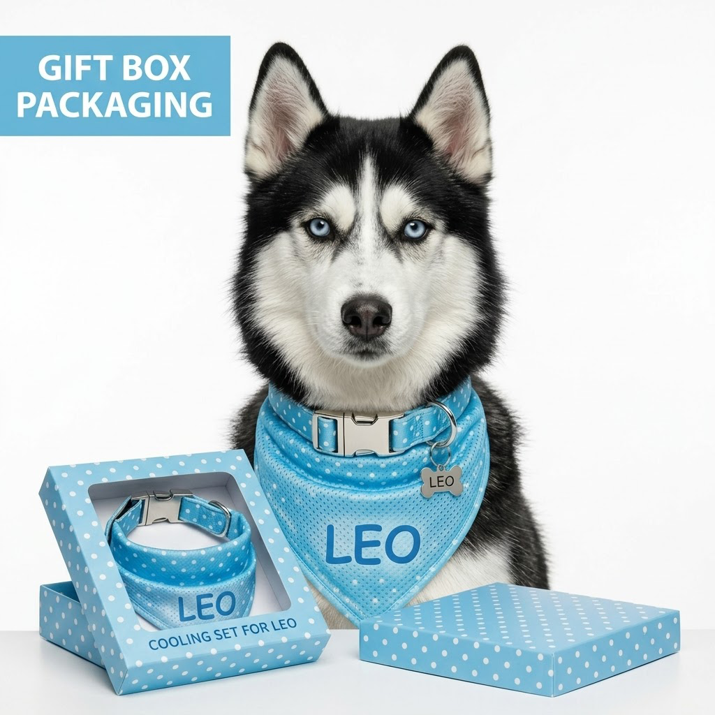 Personalized Dog Cooling Bandana Custom Pet Name Breathable Summer Heat Relief Bib
