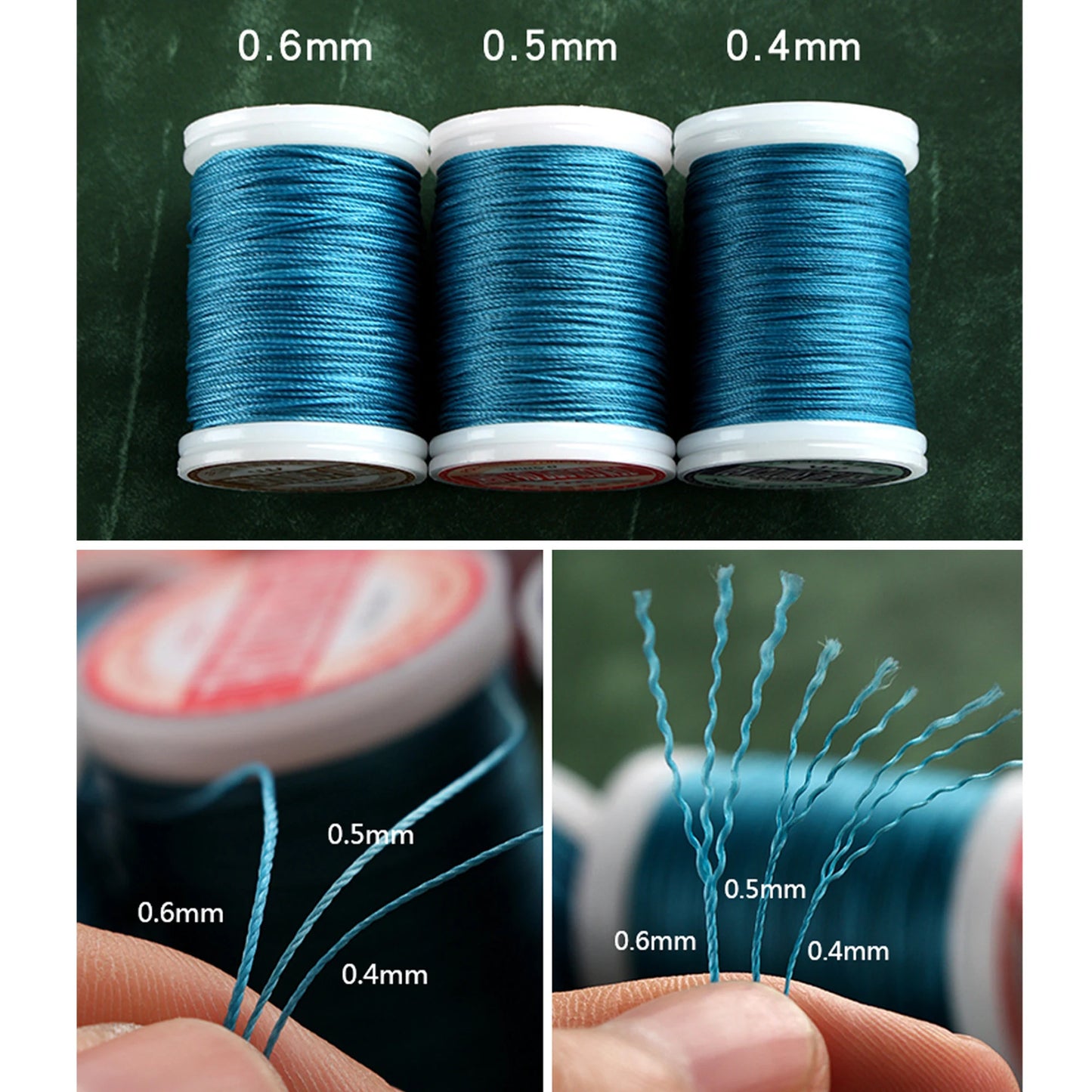 Round Waxed Polyester Thread Leather Craft Hand Sewing Essentials, Three Widths 0.4mm/0.5mm/0.6mm Picks and Colors