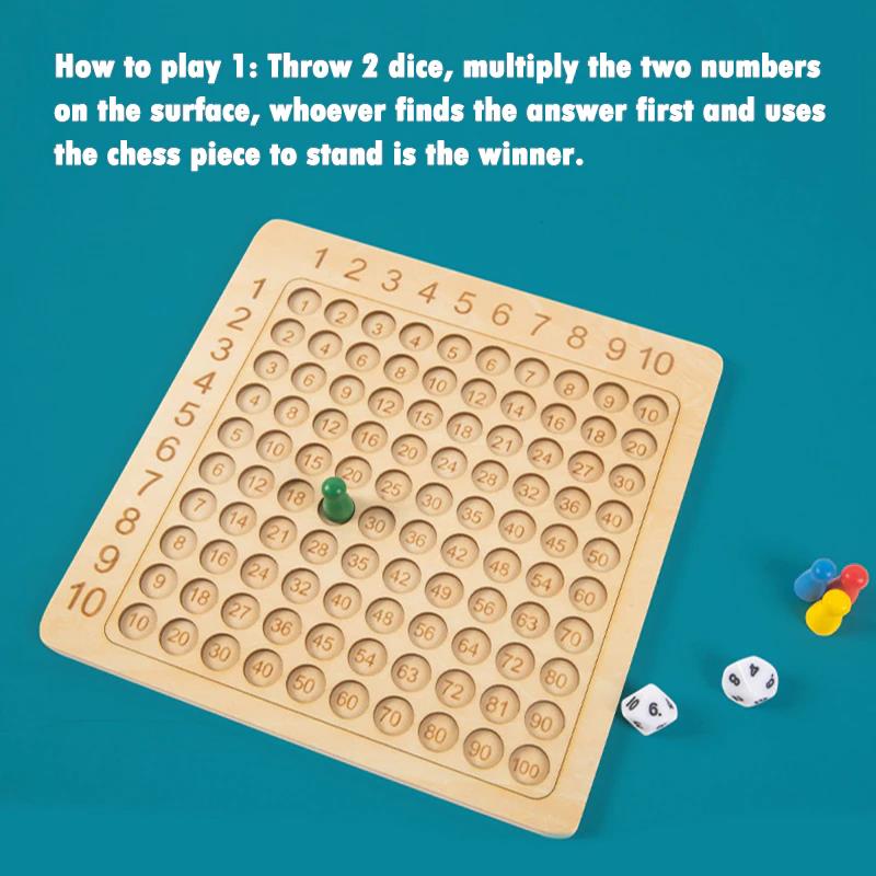 Wooden Montessori Multiplication Board Game Kids Learning Educational Toys Math Counting Hundred Board Interactive Thinking Game