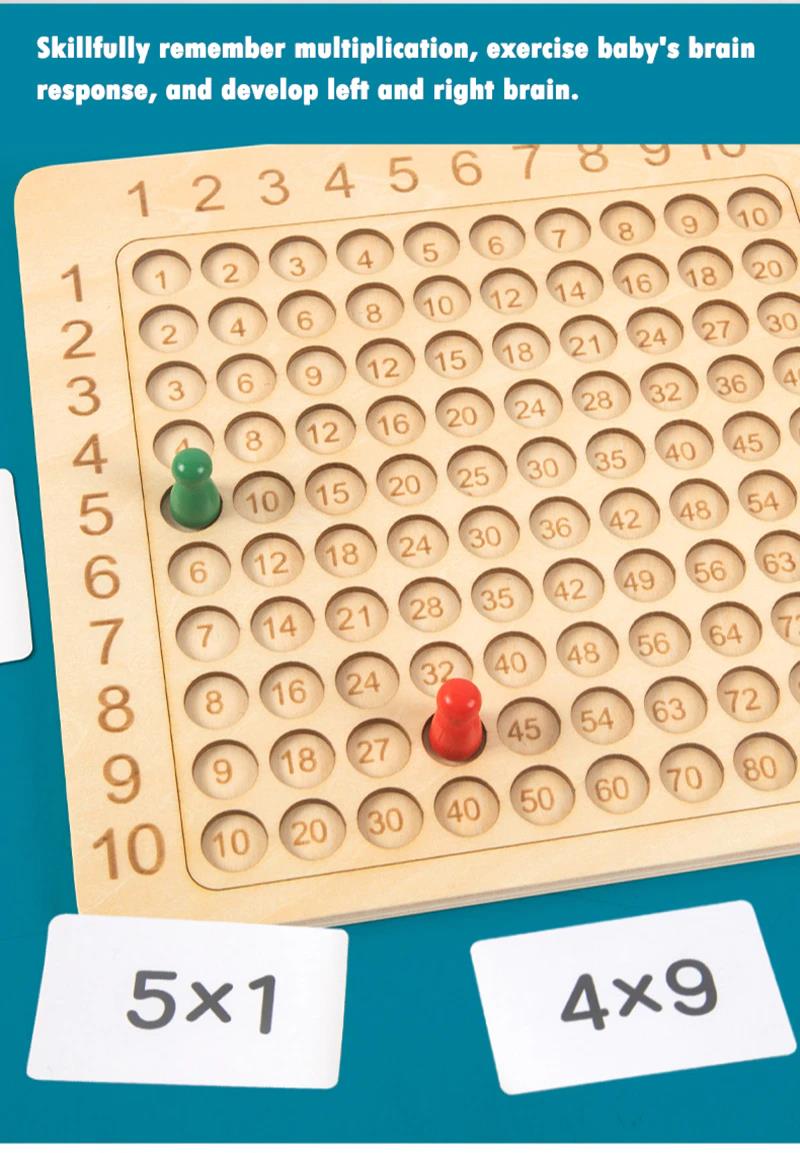 Wooden Montessori Multiplication Board Game Kids Learning Educational Toys Math Counting Hundred Board Interactive Thinking Game