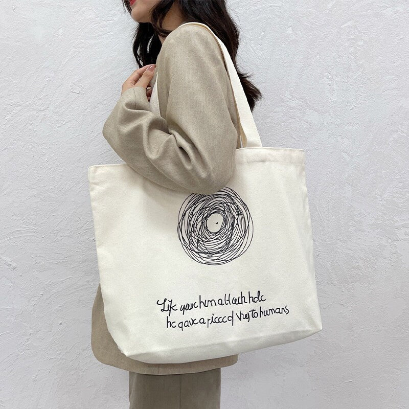 Large capacity simple art one shoulder canvas bag Customized vintage portable women's bag Environmental canvas bag Gift for her