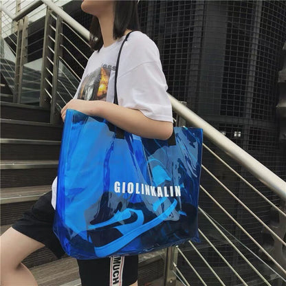 Custom made large volume PVC waterproof women Renaissance single shoulder stapling Yoga Fitness Tote clear wrap set her most beautiful gift