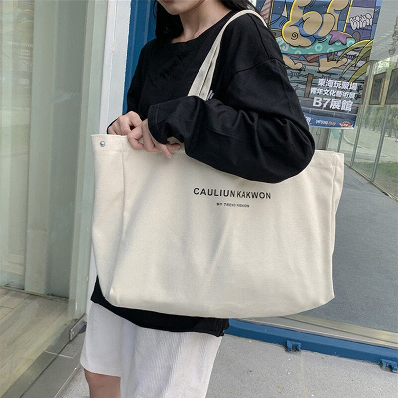 Large, thick canvas bag Simple handbag Tooth bag Eco-friendly canvas bag Travel one-shoulder bag