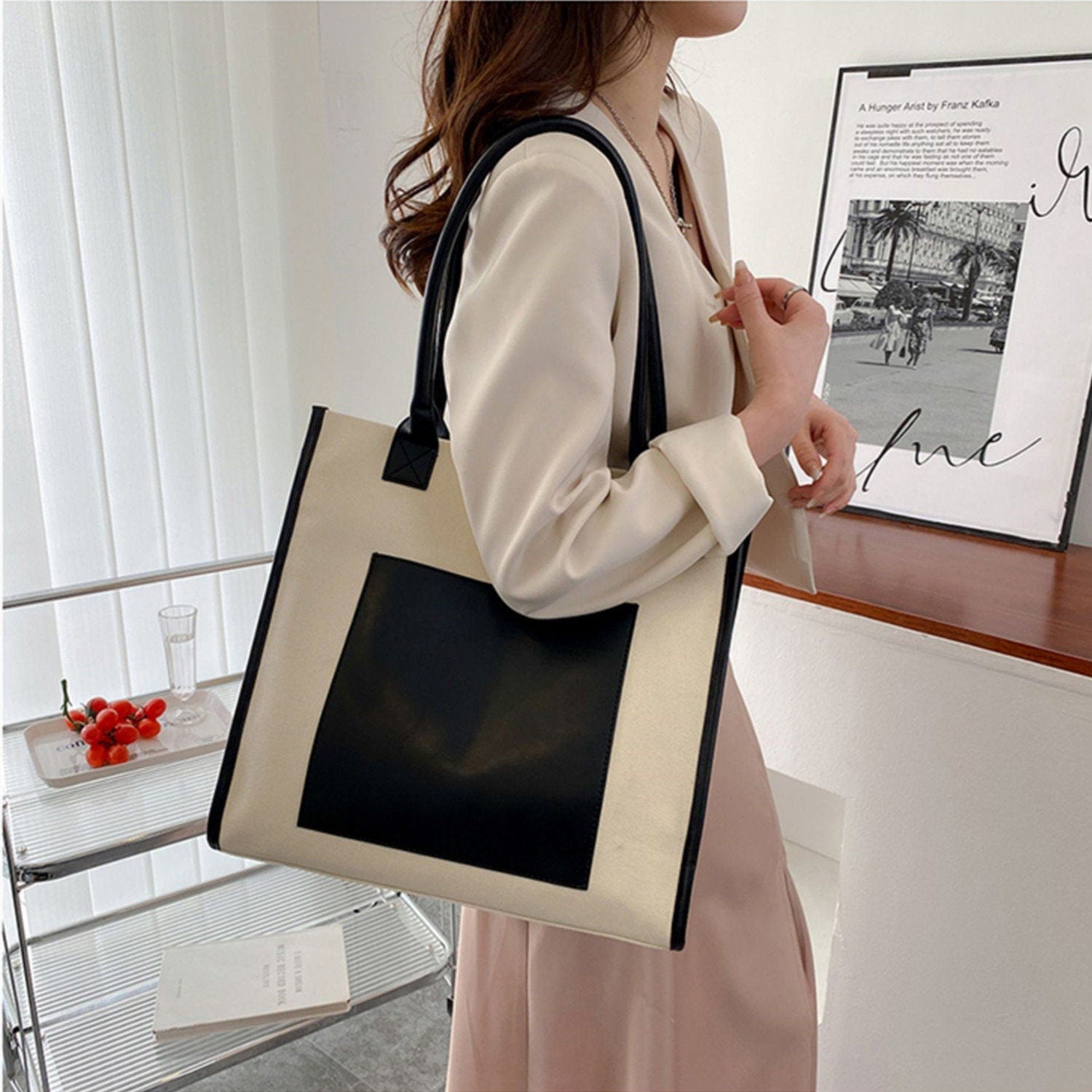 High-end gift canvas one-shoulder bag Vintage Leather Handbag Large travel bag for her gift