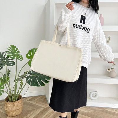 Large Thickened Canvas Bag Customized Simple One-shoulder Travel Bag Green Shopping Sack