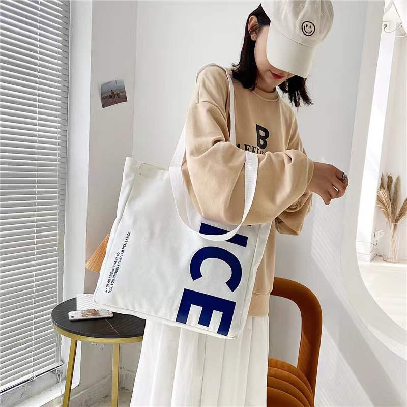 Large Capacity Simple Canvas Pack Daily Handbag Letter Single Shoulder Bag Yoga Bag Custom Printed Logo