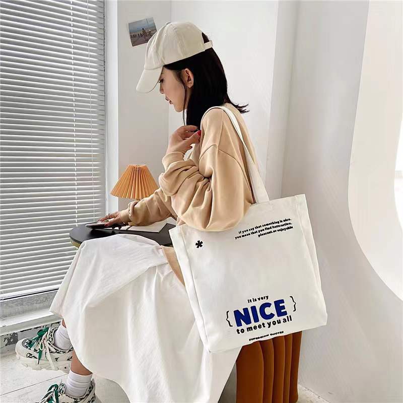 Large Capacity Simple Canvas Pack Daily Handbag Letter Single Shoulder Bag Yoga Bag Custom Printed Logo