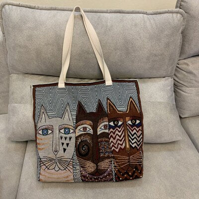 Autumn and Winter New Meow Star Man Cloth Bag Horizontal Single Shoulder Bag Women's Schoolbag Cat handbag Super large fabric canvas bag