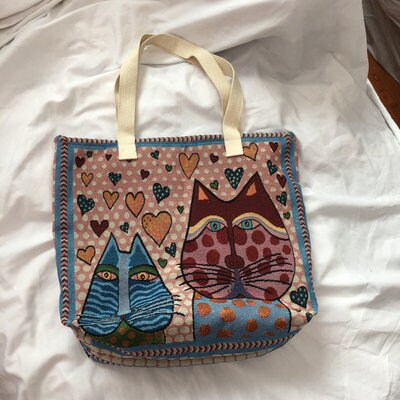 Autumn and Winter New Meow Star Man Cloth Bag Horizontal Single Shoulder Bag Women's Schoolbag Cat handbag Super large fabric canvas bag