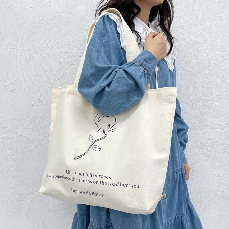 Large capacity simple art one shoulder canvas bag Customized vintage portable women's bag Environmental canvas bag Gift for her