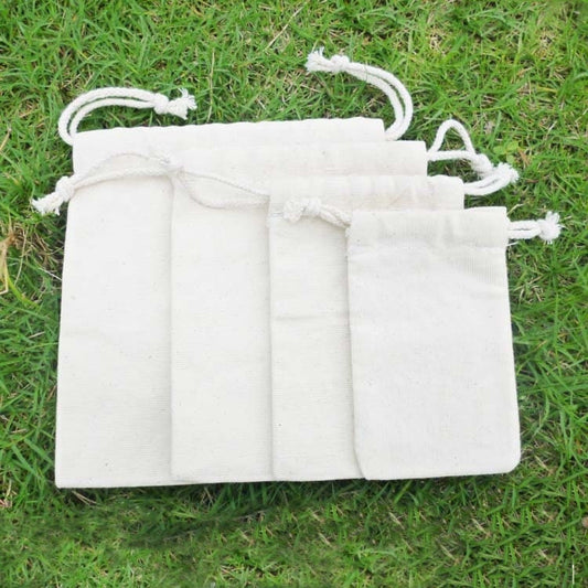 DIY blank pure white hand-painted canvas bag vintage canvas drawstring storage cloth bag manual change purse