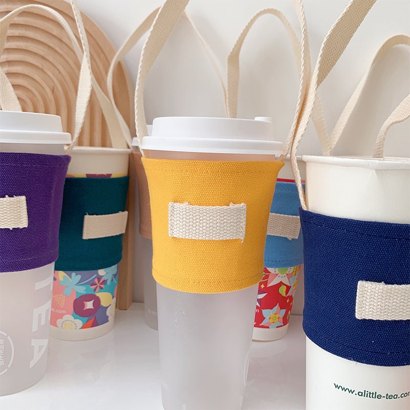 Colored Canvas Coffee Cup Set Handheld Eco-friendly Beverage Bag Insulated Cup Set Handshaken Milk Tea Cup Set Customization