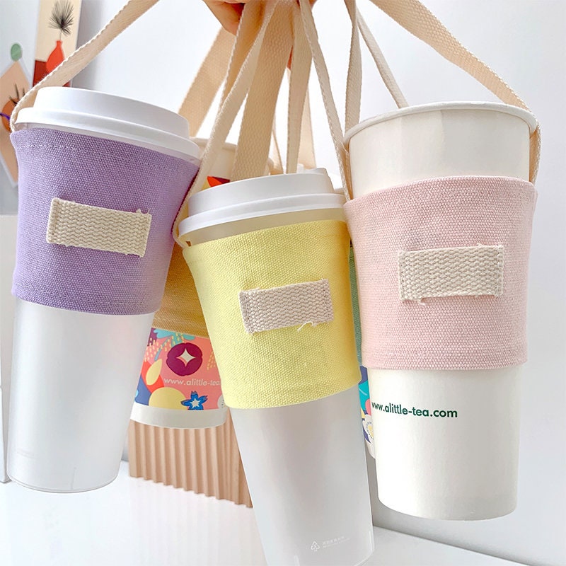 Colored Canvas Coffee Cup Set Handheld Eco-friendly Beverage Bag Insulated Cup Set Handshaken Milk Tea Cup Set Customization