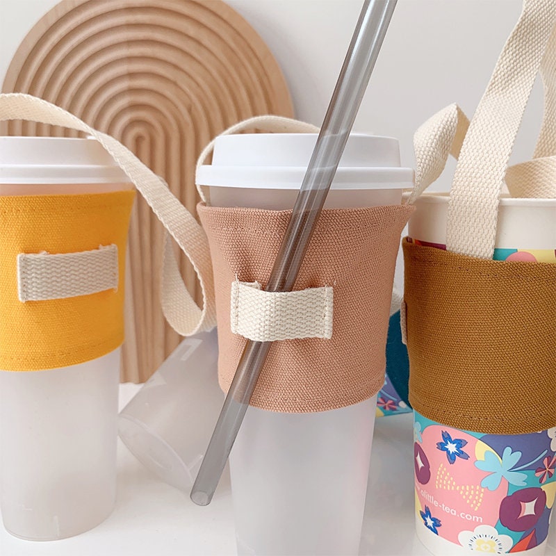 Colored Canvas Coffee Cup Set Handheld Eco-friendly Beverage Bag Insulated Cup Set Handshaken Milk Tea Cup Set Customization