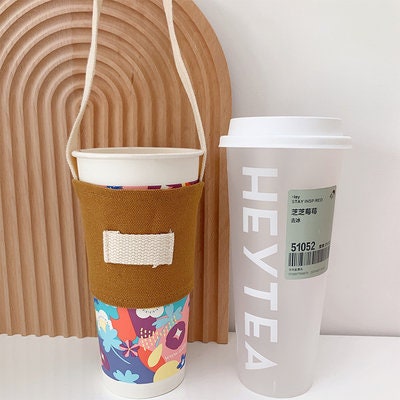 Colored Canvas Coffee Cup Set Handheld Eco-friendly Beverage Bag Insulated Cup Set Handshaken Milk Tea Cup Set Customization