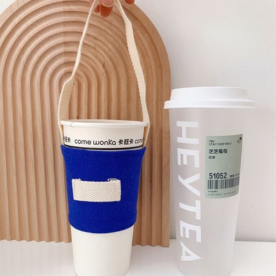 Colored Canvas Coffee Cup Set Handheld Eco-friendly Beverage Bag Insulated Cup Set Handshaken Milk Tea Cup Set Customization