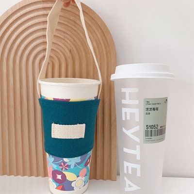 Colored Canvas Coffee Cup Set Handheld Eco-friendly Beverage Bag Insulated Cup Set Handshaken Milk Tea Cup Set Customization