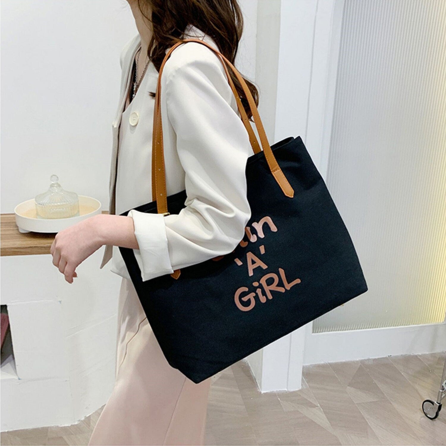 Large Canvas Bag Customized One-shoulder Bag Handbag Recreational Cloth Bag Yoga Canvas Bag Travel Bag