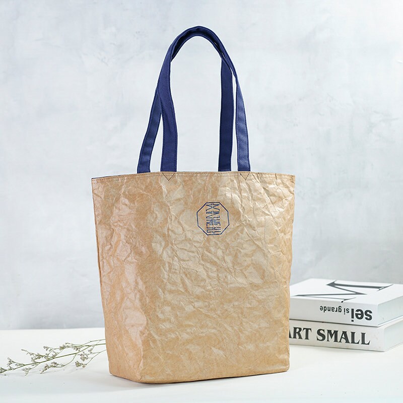 Teweiqiang DuPont Paper Bag Customized Logo Waterproof Kraft Paper Bag Large Capacity Washed Shoulder Bag Shopping Handbag