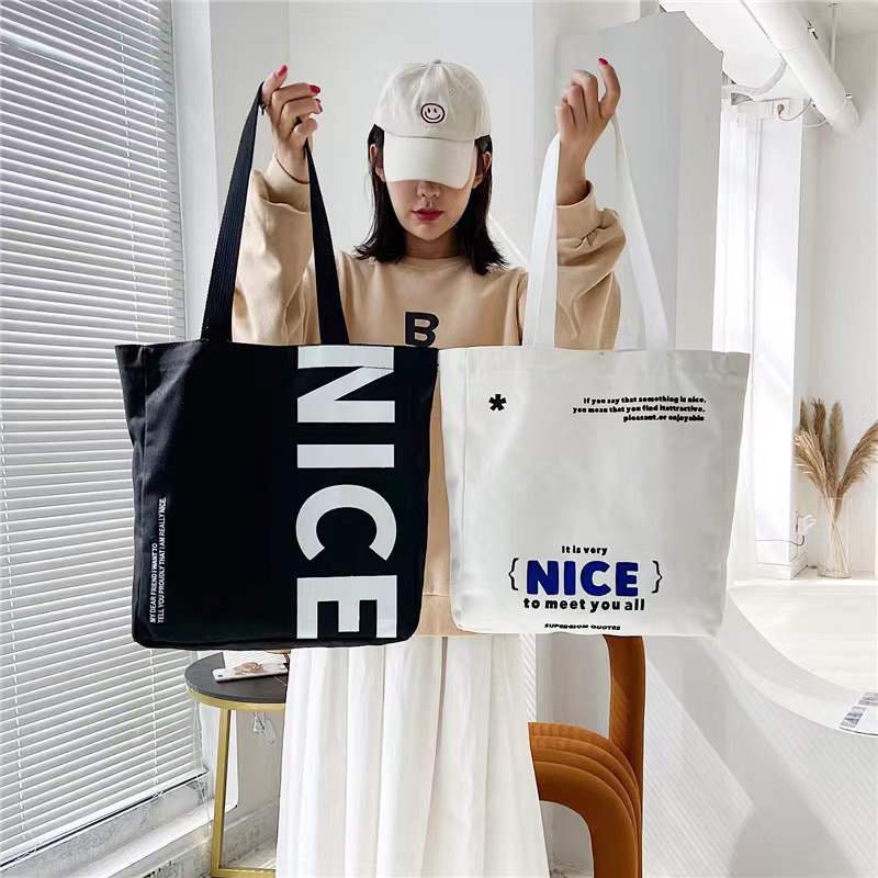 Large Capacity Simple Canvas Pack Daily Handbag Letter Single Shoulder Bag Yoga Bag Custom Printed Logo