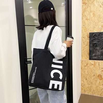 Large Capacity Simple Canvas Pack Daily Handbag Letter Single Shoulder Bag Yoga Bag Custom Printed Logo