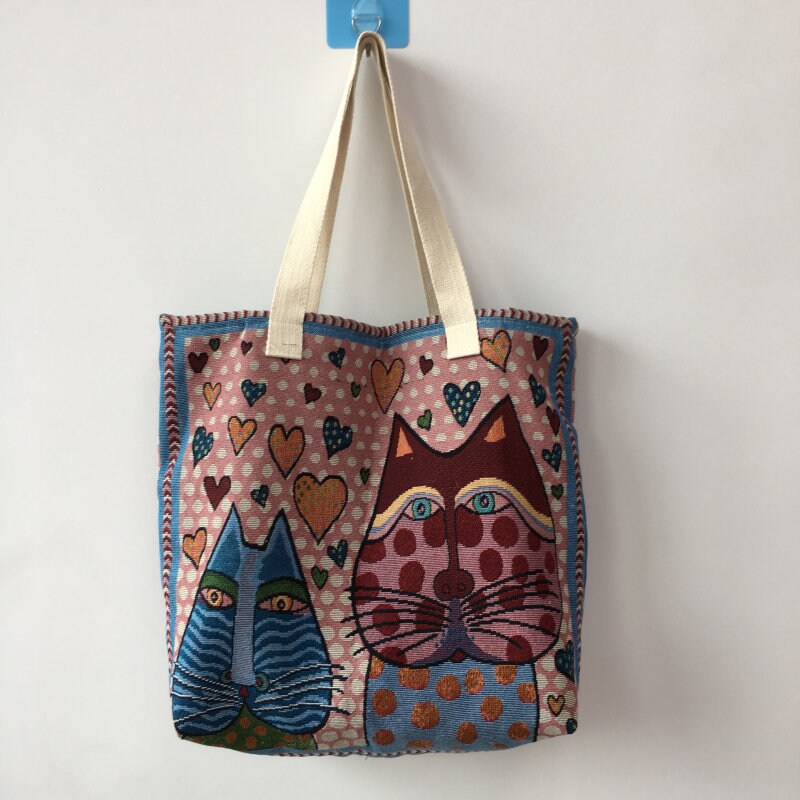 Autumn and Winter New Meow Star Man Cloth Bag Horizontal Single Shoulder Bag Women's Schoolbag Cat handbag Super large fabric canvas bag