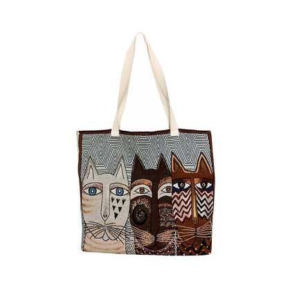 Autumn and Winter New Meow Star Man Cloth Bag Horizontal Single Shoulder Bag Women's Schoolbag Cat handbag Super large fabric canvas bag
