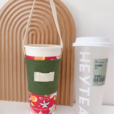 Colored Canvas Coffee Cup Set Handheld Eco-friendly Beverage Bag Insulated Cup Set Handshaken Milk Tea Cup Set Customization