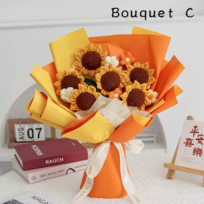 Crochet Sunflowers,Set of 6,Handmade knitted Flowers,Knitted Sunflower,Sunflower Bouquet,Crocheted Flowers,Home Decor