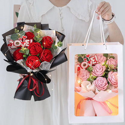 Handmade rose flowers bouquet, crochet flower bouquet, bouquet for friend, valentines day and mother day, handmade rose knitted Flowers