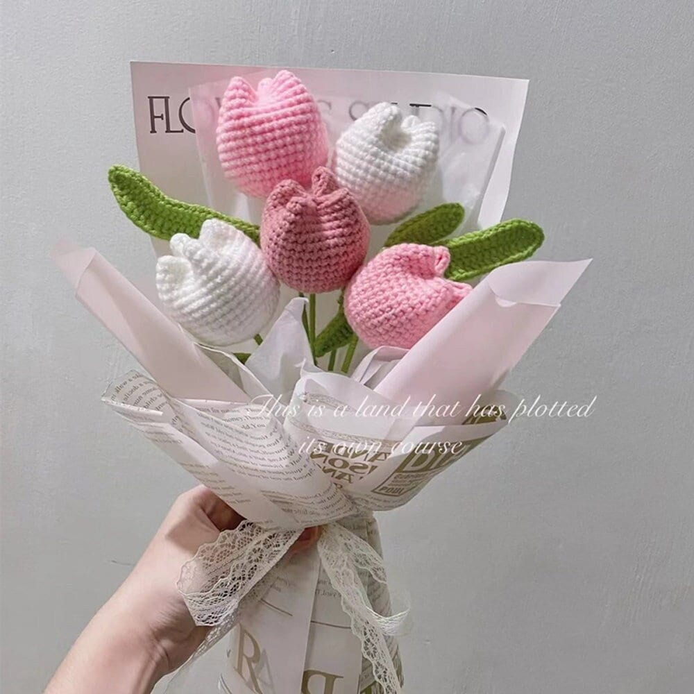 Crochet Tulip, Set of 6, Handmade knitted Flowers, Knitted Tulip, Tulip Bouquet, Crocheted Flowers Gift, Gift for Girlfriend, Mother Gift