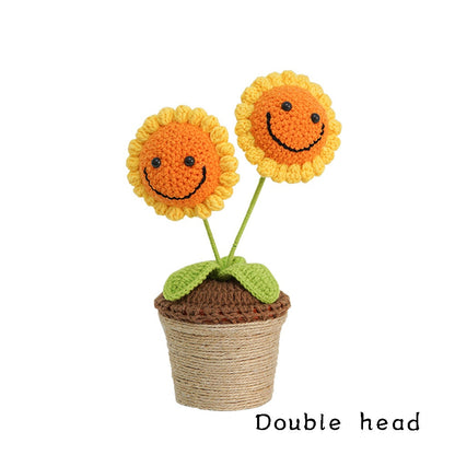 Crochet Sunflower, Smile Face Sunflower Ornaments,Sunflower Gift, Flower Home Decor, Sunflower potted, housewarming decor