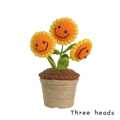 Crochet Sunflower, Smile Face Sunflower Ornaments,Sunflower Gift, Flower Home Decor, Sunflower potted, housewarming decor