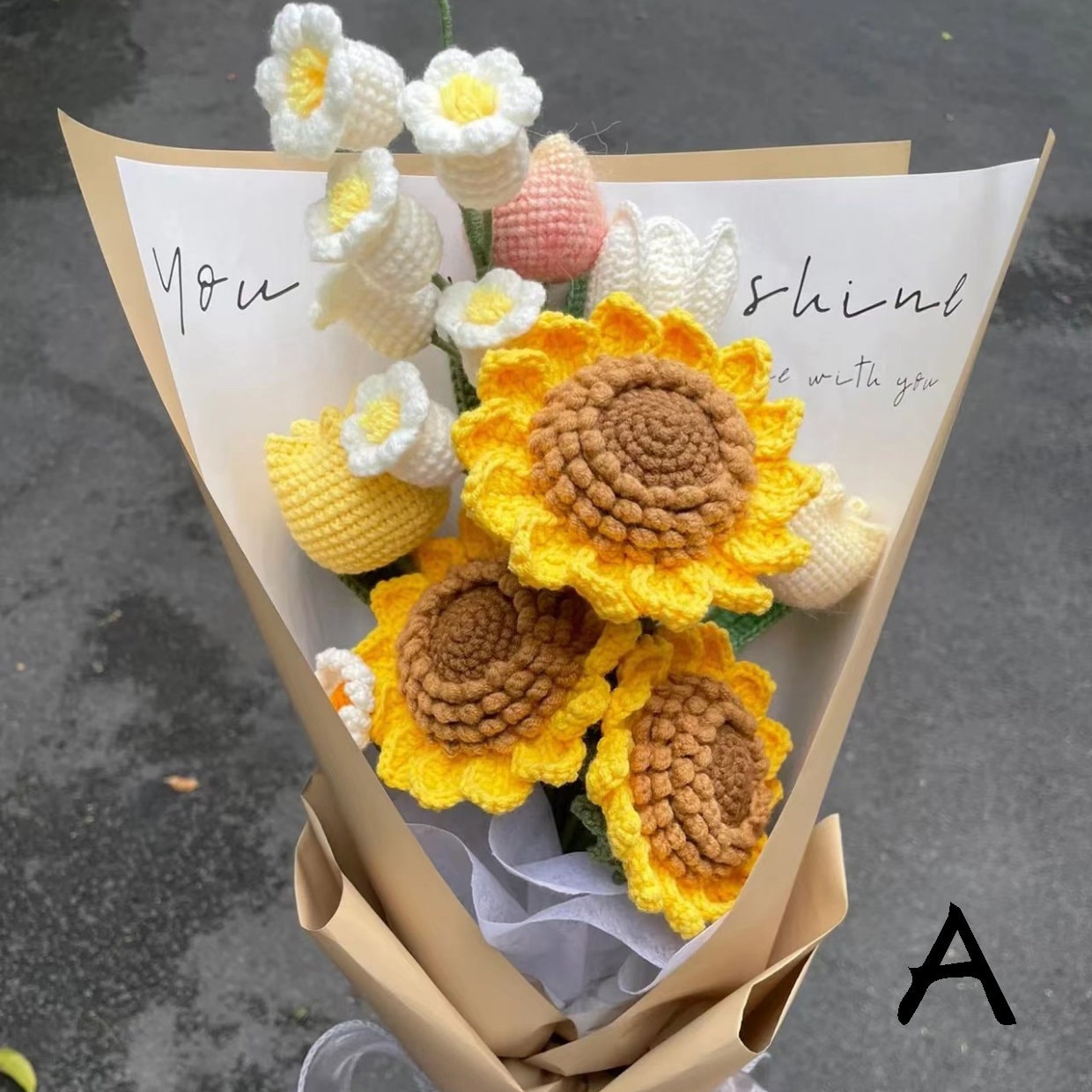Crochet Sunflower Bouquet - Handmade Knitted Sunflowers-Tulip Rose Finished Flowers-Gifts for her