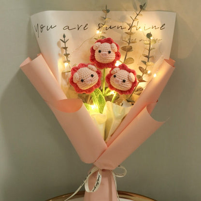 Crochet Pig Bouquets-Hand Knitted Bouquets-Flower Gifts-Gifts for Her