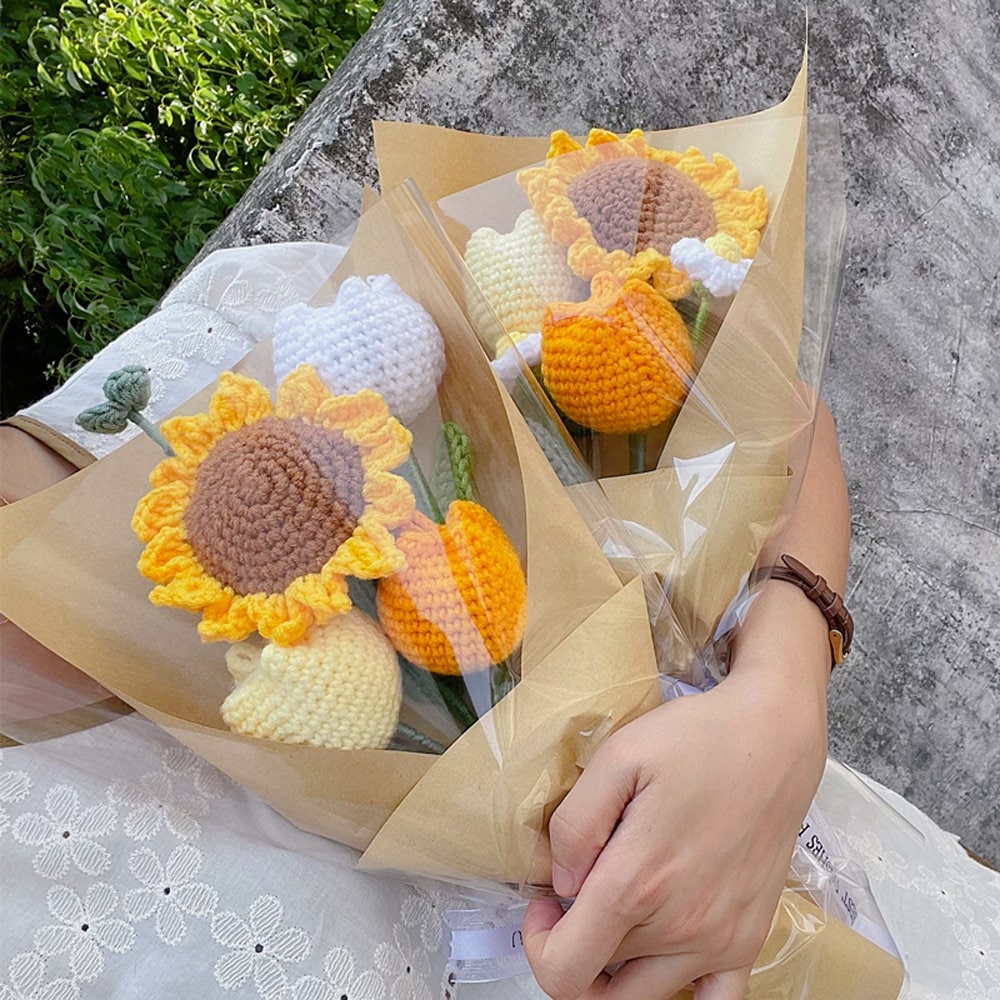 Crochet Sunflower Bouquet - Handmade Knitted Sunflowers
