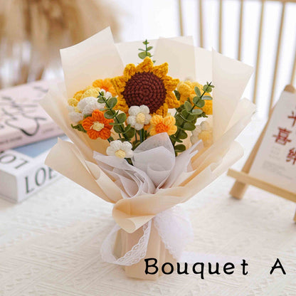 Handmade flowers bouquet, crochet flower bouquet, bouquet for friend, valentines day and mother day, handmade knitted Flowers