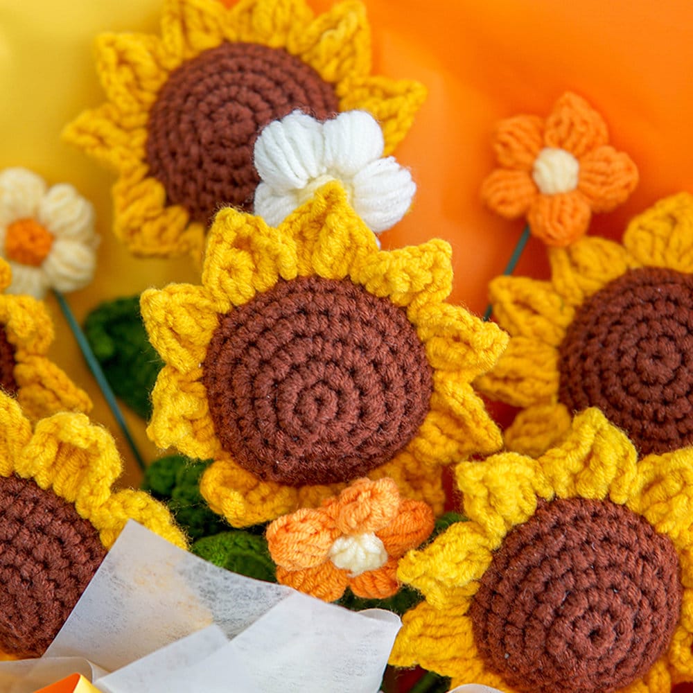 Crochet Sunflowers,Set of 6,Handmade knitted Flowers,Knitted Sunflower,Sunflower Bouquet,Crocheted Flowers,Home Decor