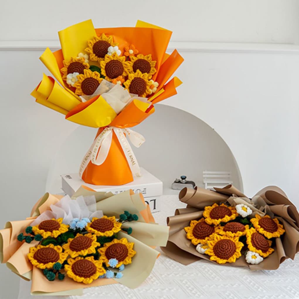 Crochet Sunflowers,Set of 6,Handmade knitted Flowers,Knitted Sunflower,Sunflower Bouquet,Crocheted Flowers,Home Decor