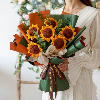 Crochet Sunflowers,Set of 6,Handmade knitted Flowers,Knitted Sunflower,Sunflower Bouquet,Crocheted Flowers,Home Decor