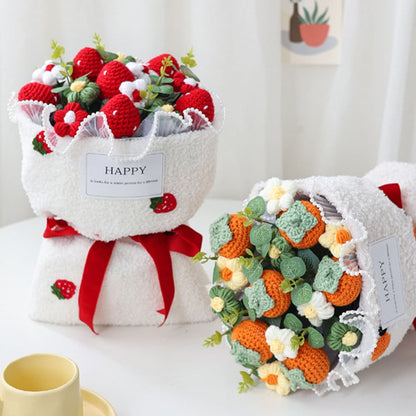 crochet strawberry flowers,hand knitted flowers,knitted apple,strawberry bouquet,fruit bouquet,crochet flowers,home decor,gifts
