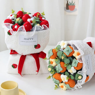 crochet strawberry flowers,hand knitted flowers,knitted apple,strawberry bouquet,fruit bouquet,crochet flowers,home decor,gifts