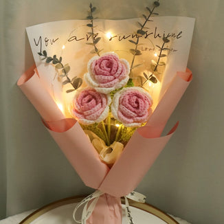Crochet pink color roses bouquet with beautiful package , personalized gift for mom, friends, home decor