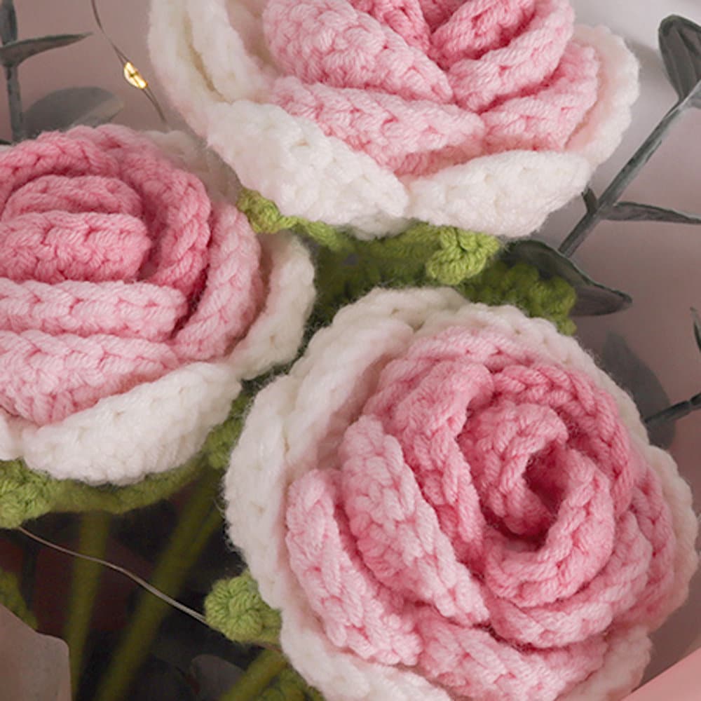 Crochet pink color roses bouquet with beautiful package , personalized gift for mom, friends, home decor