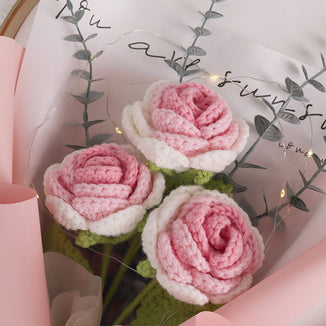 Crochet pink color roses bouquet with beautiful package , personalized gift for mom, friends, home decor